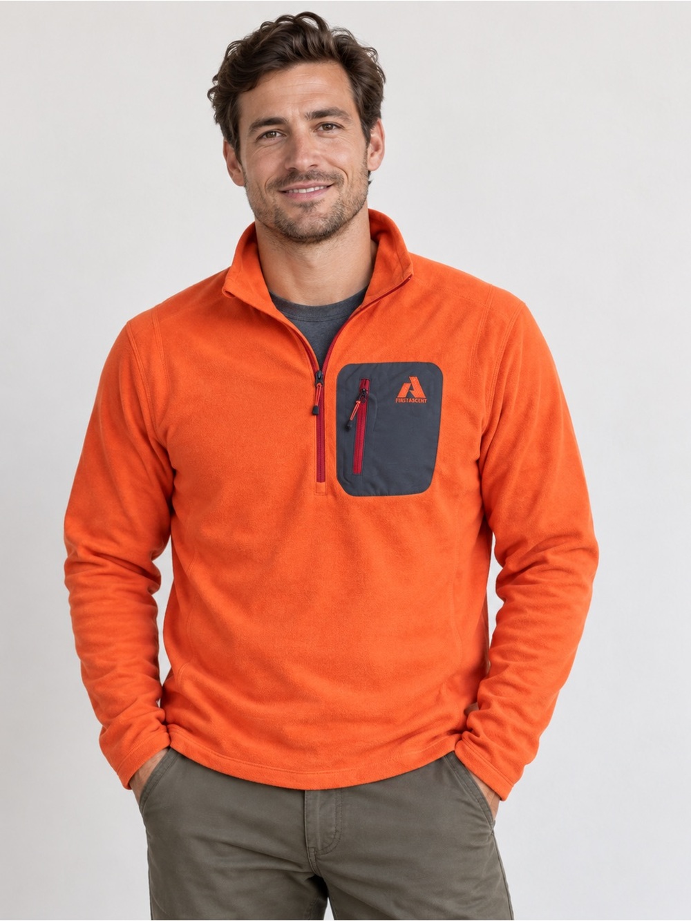 NWT Eddie Bauer First Ascent Cloud Layer 1/4 Zip Fleece Orange XL Tall